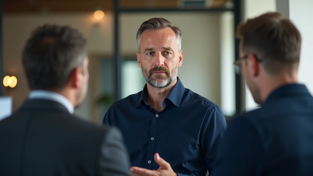 Leader che ascolta attentamente un collaboratore durante una sessione di coaching, in un ambiente di ufficio moderno e luminoso