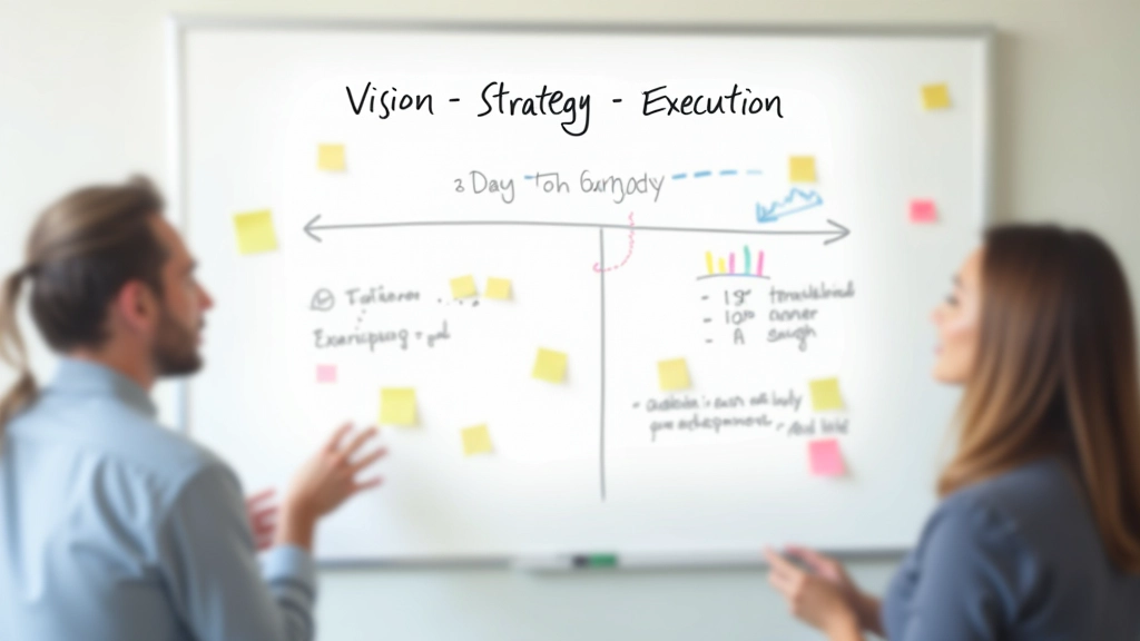 Diagramma visivo che mostra il processo di trasformazione da visione strategica a azioni concrete con frecce di collegamento