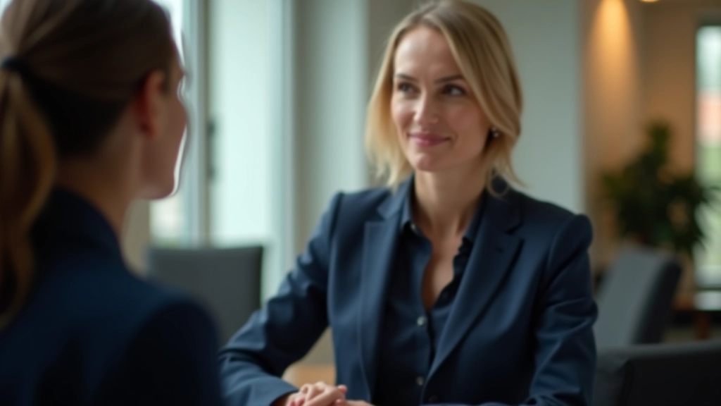 Due professionisti in conversazione significativa in un angolo tranquillo dell'ufficio, con cartelle e appunti visibili